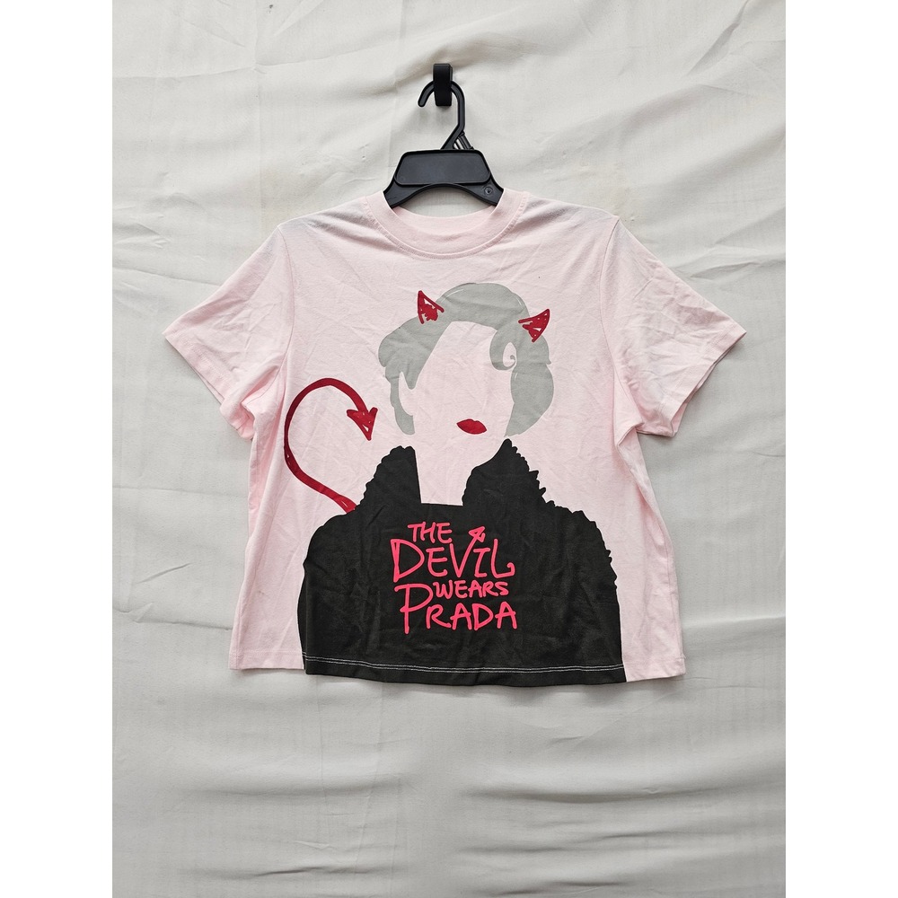 Hybrid Apparel Womens Devil Wears Prada Crop Top Pink Cotton Blend Size Small